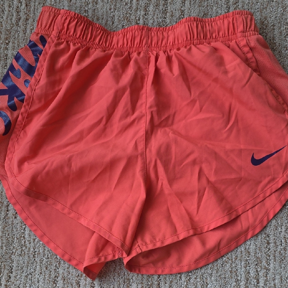 Nike Women's Coral Athletic Running Shorts with Purple Logo